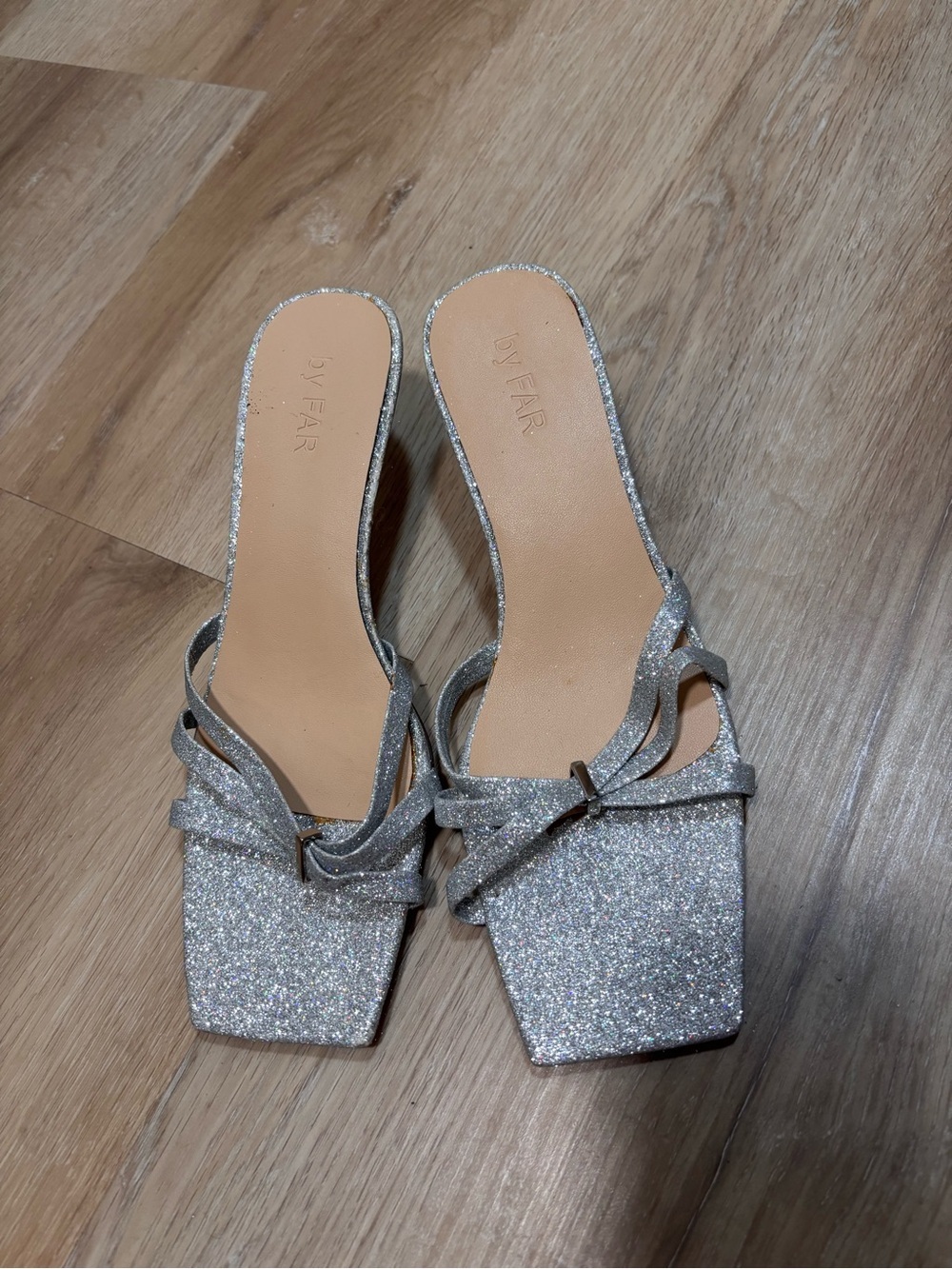 By Far Silver Glitter Square-Toe Mule 38